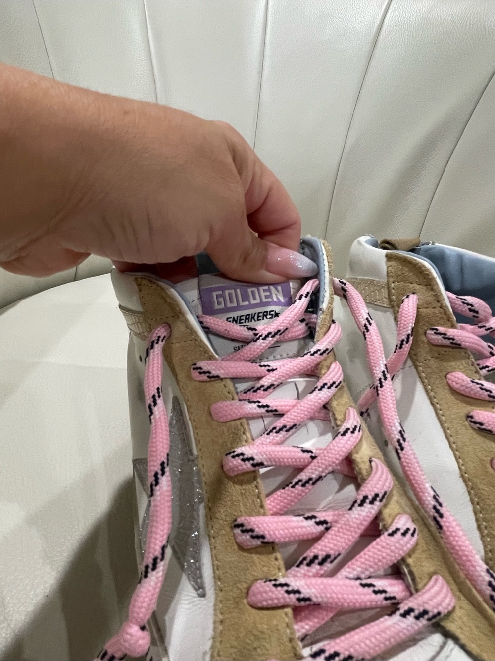 Golden Goose White High-Top Sneakers with Pink Laces - Picture 9 of 9